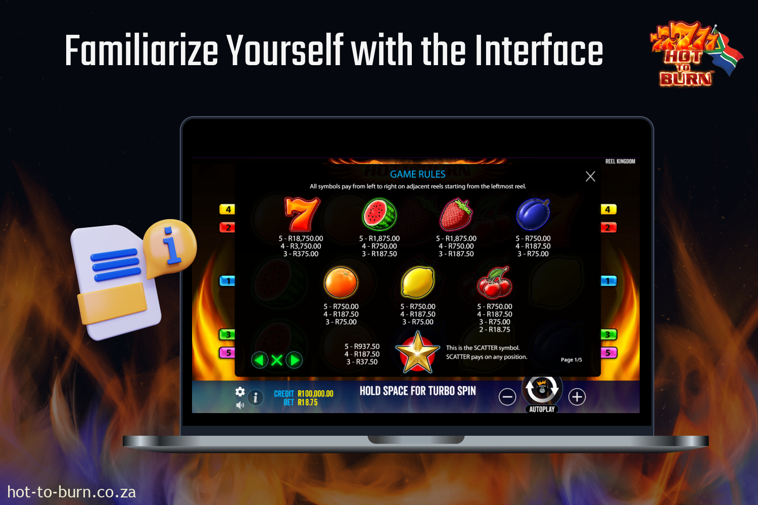 Explore the interface and rules of the Hot to Burn game
