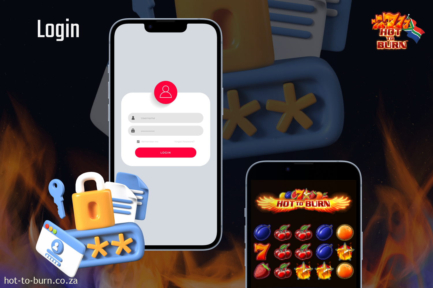 The process of logging into an online casino to play Hot to Burn