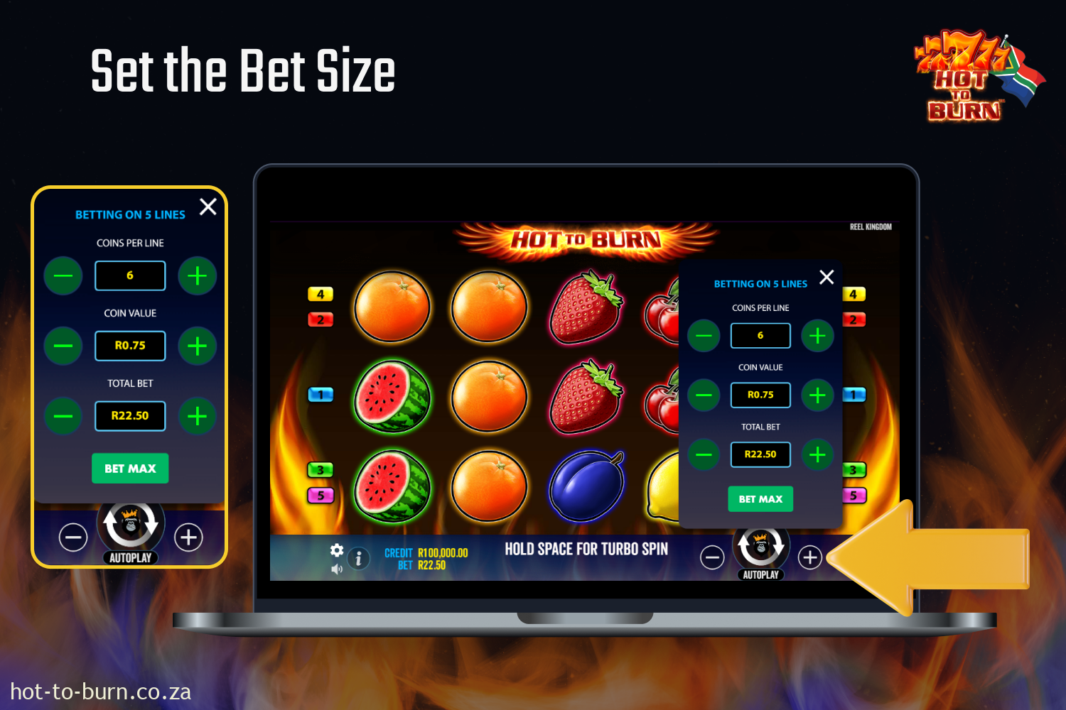 Set the bet size in Hot to Burn slot