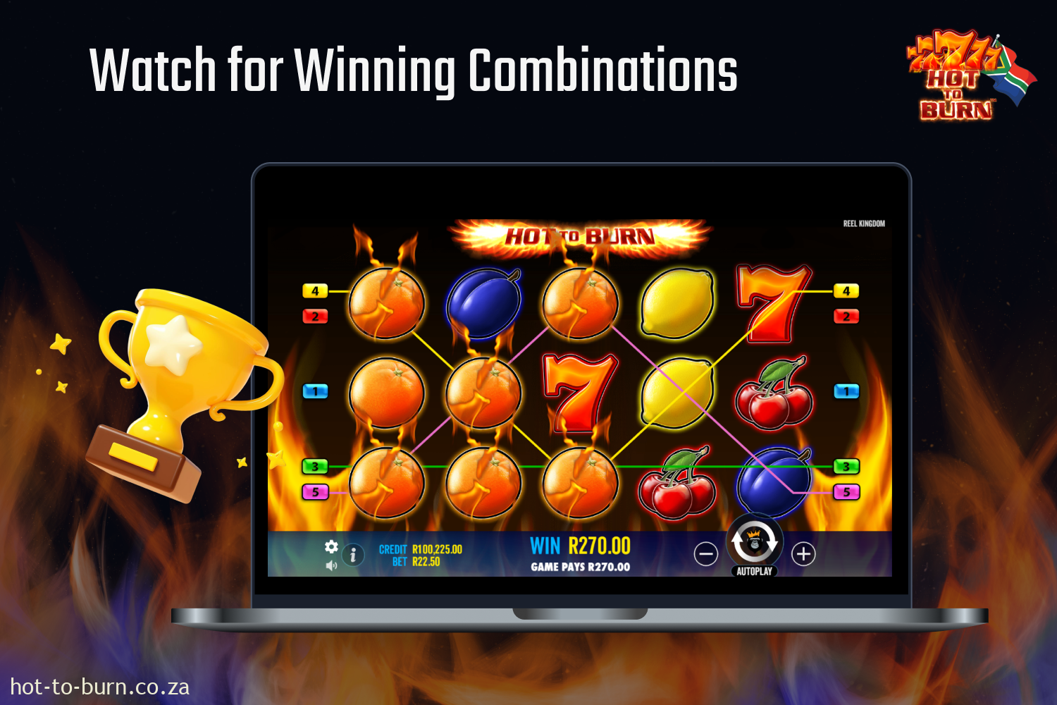 Watch out for winning combinations in the Hot to Burn game